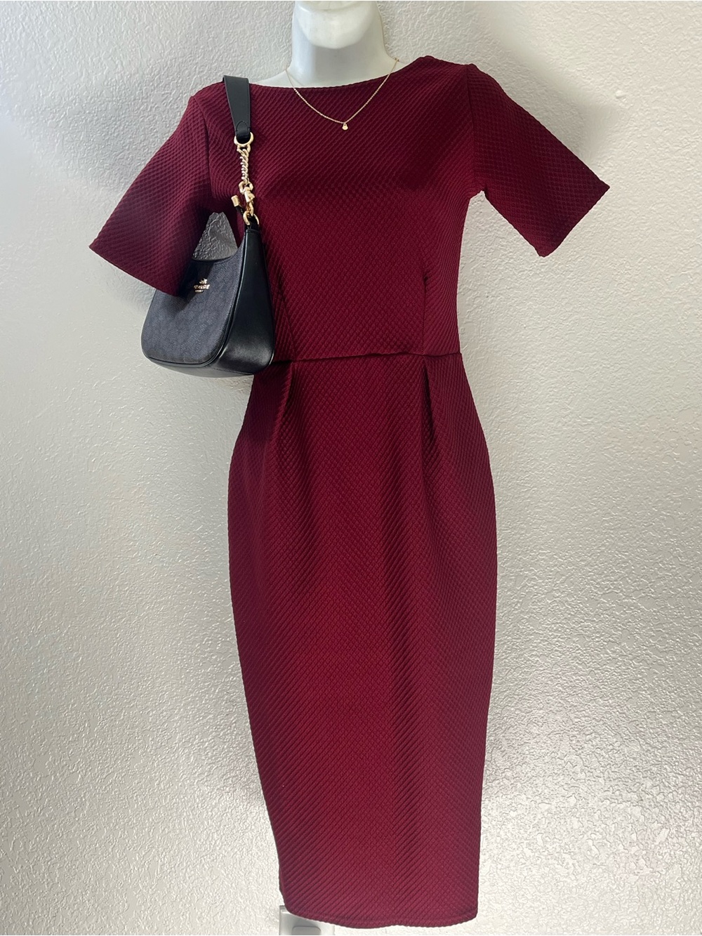 Boohoo Wine Burgandy Square Neck Midi Dress